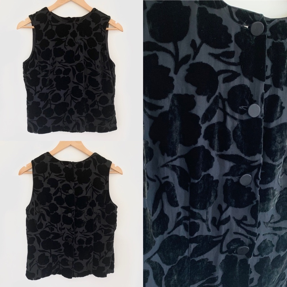 Banana Republic Black Floral Velvet Shell